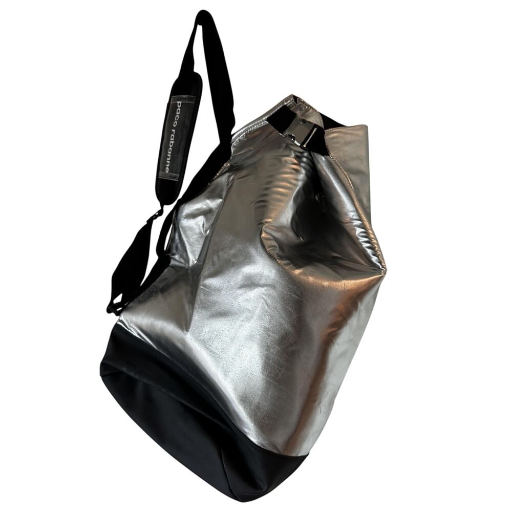 Paco Rabanne Metallic Silver Crossbody Bag Vinyl Adjustable Strap